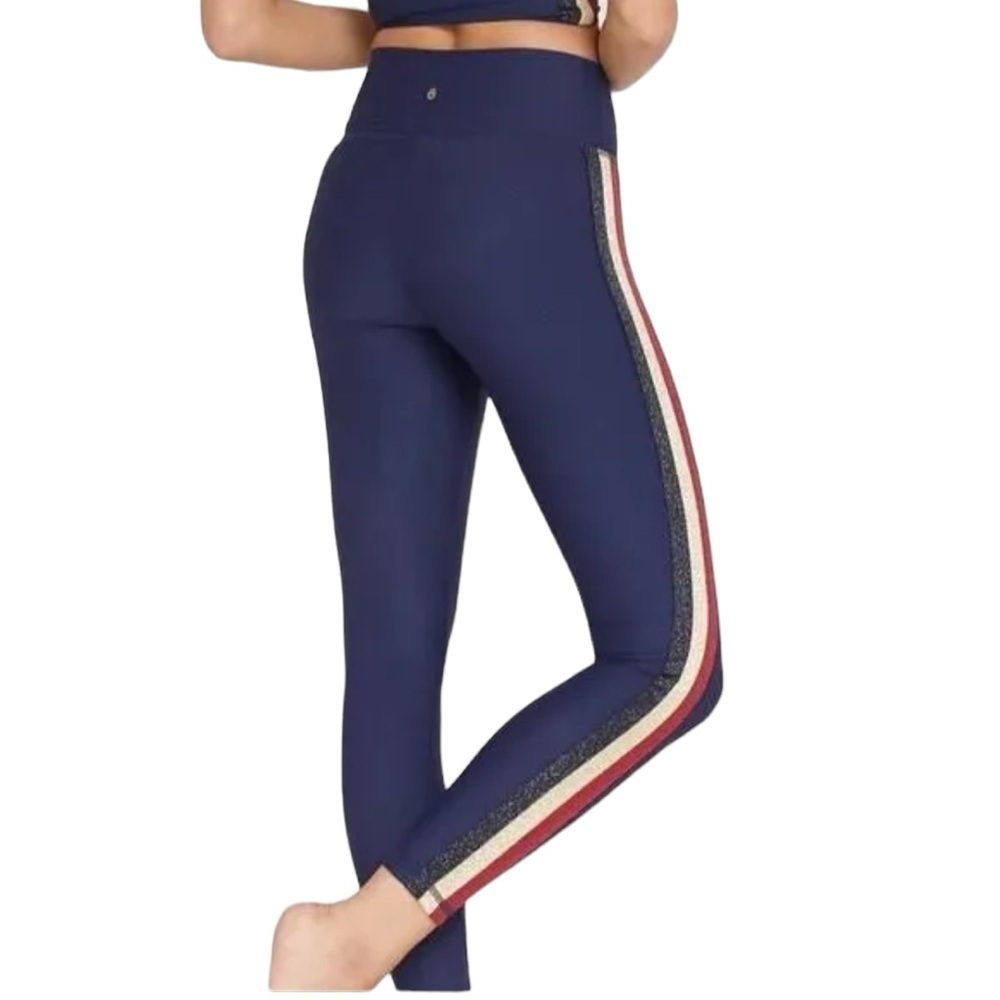Spritual Gangster Shimmer Stripe 7/8 High Waist Leggings Blue Gold Red Size Sm…